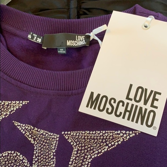 Love Moschino Purple short sleeve t-abirt sweatshirt dress size 2 NWT - Picture 9 of 12